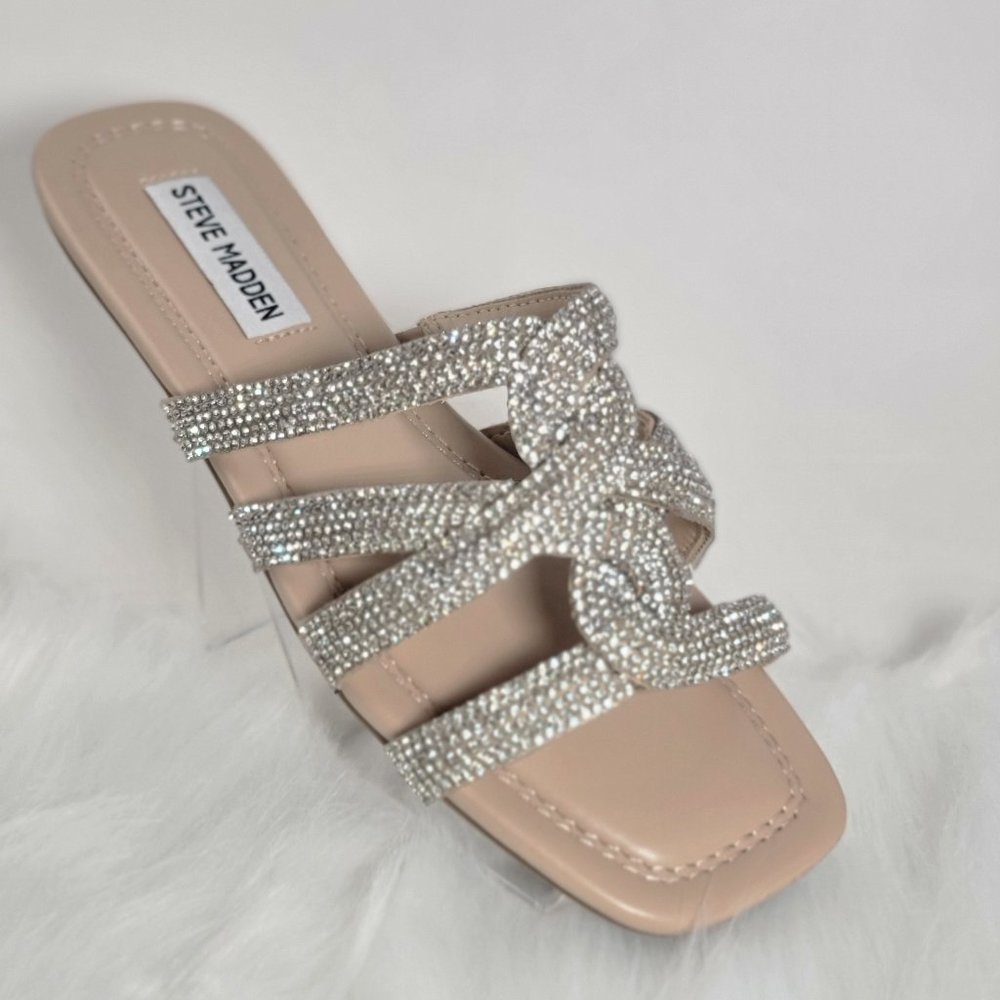 Steve Madden Rhinestone Embellished Sandals, Silver and Nude -- Size 6